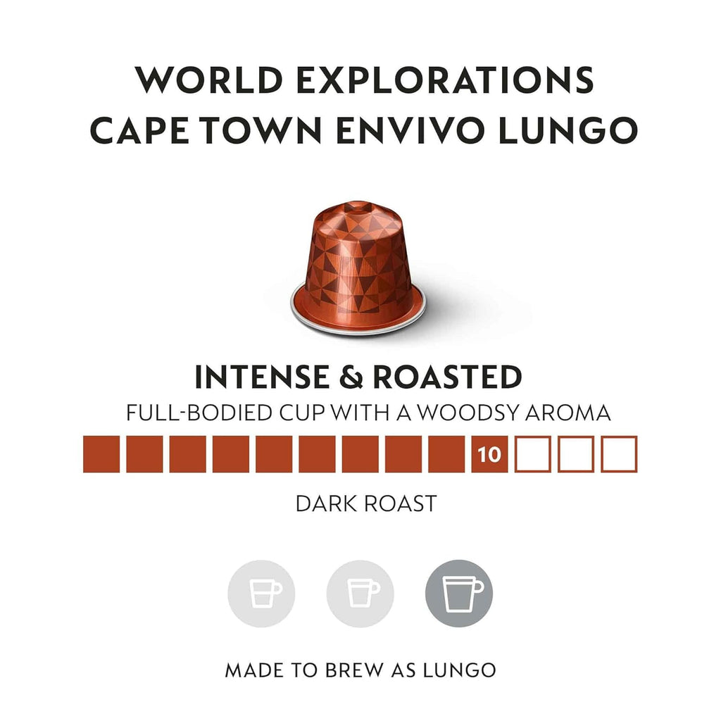 Nespresso Cape Town Envivo Lungo Coffee Pods - Dark Roast Espresso, 50 Count