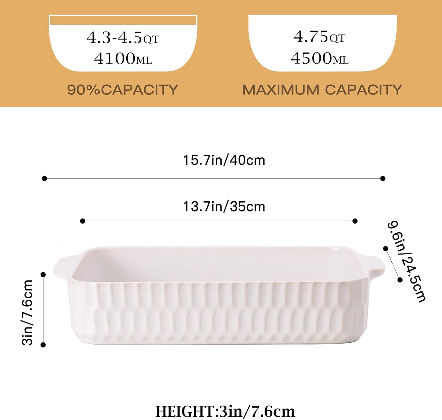 Regine Switzerland 4.7QT Casserole Dish - Large 9x13” Ceramic Lasagna Pan with Handles | Perfect for Baking and Gifts