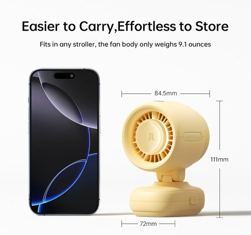 JISULIFE Clip Fan 2026 - Compact & Stylish with 38H Cooling, Soft Night Light | Detachable for Stroller or Desk (Yellow)