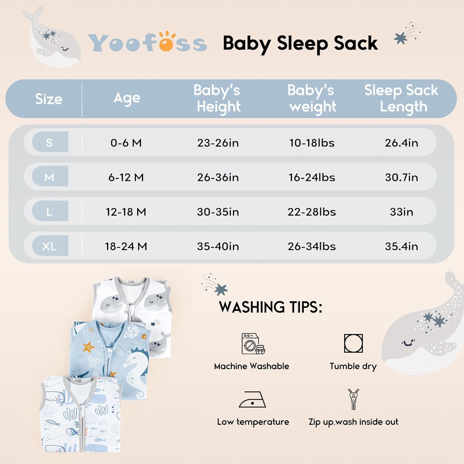 Yoofoss Baby Sleep Sack - 0.5 Tog Wearable Blanket for Infants | 3-Pack Organic Cotton, 0-6 Months