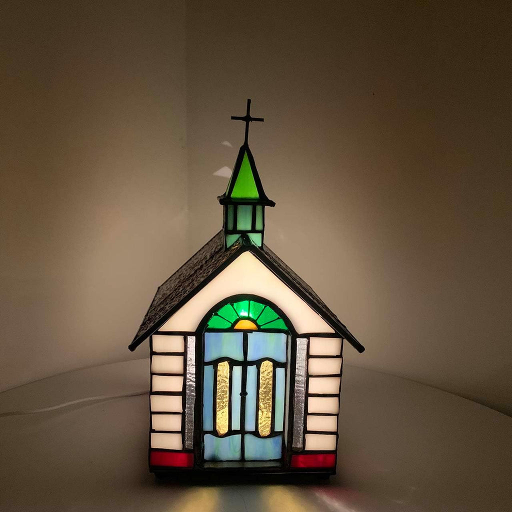 Bieye L10675 Tiffany Style Stained Glass Accent Table Lamp - LED Light, 8" L x 6.5" W x 12.5" H, White