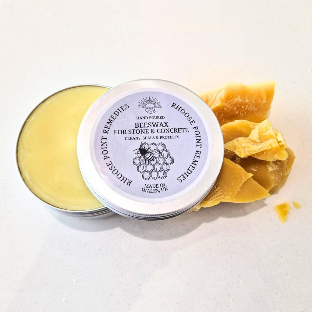 Rhoose Point Remedies Beeswax Polish for Stone & Concrete 3.5 Fl Oz – Cleans, Seals & Protects Natural & Man-Made Surfaces inc. Marble, Quartz, Granite, Slate, Ceramic