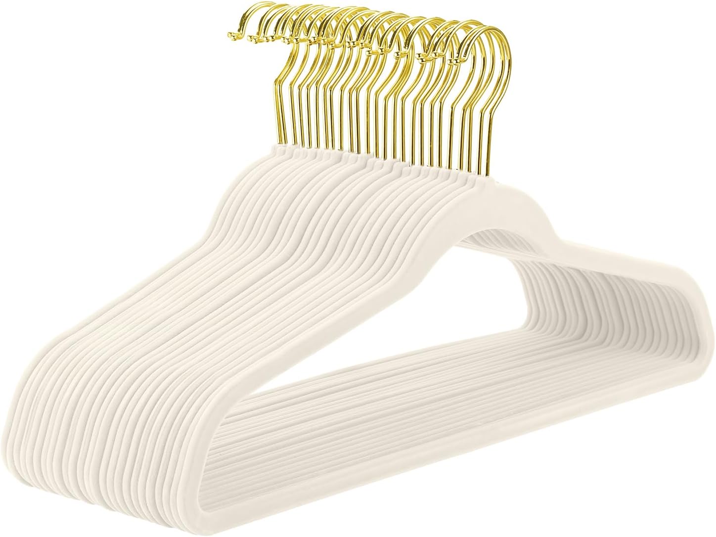 MIZGI Ivory Velvet Hangers - 60 Pack Premium Non-Slip Felt Clothes Hangers for Heavy Duty Use