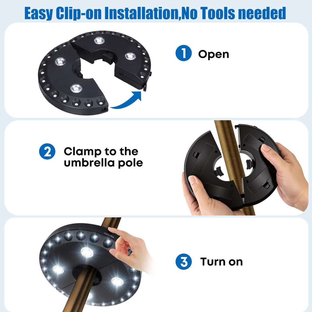 OYOCO Patio Umbrella Light - Cordless 3 Brightness Modes with 28 Cool White LEDs | Fits 1.15"-2" Poles