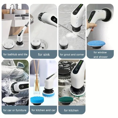 Electric Spin Scrubber,Cordless Cleaning Brush,Shower Cleaning Brush with 8 Replaceable Brush Heads, Power Scrubber 5 Adjustable Speeds for Floor Bathroom Shower Bathtub Glass Car