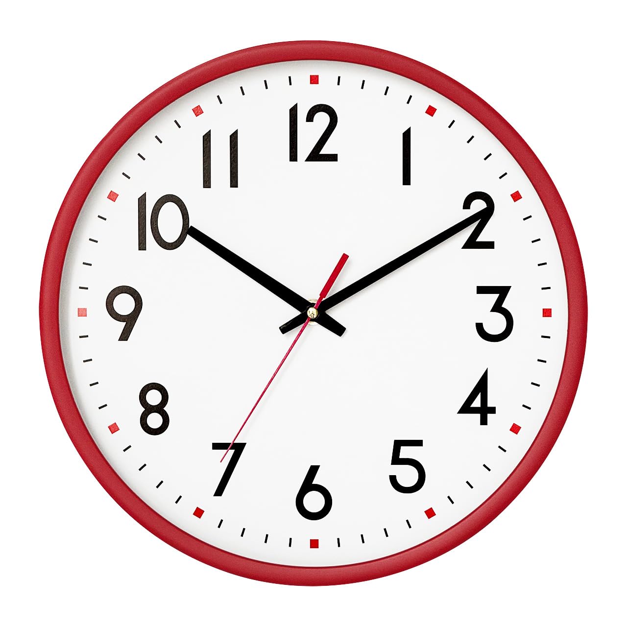 HZDHCLH Wall Clock Red,Silent Wall Clocks Battery Operated 8 Inch Modern Non Ticking Analog Clock Decorative for Kitchen Bedroom Living Room Office Classroom