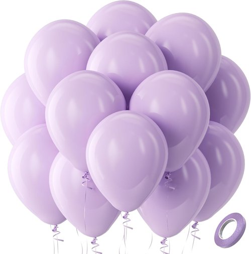Bezente Pastel Purple Latex Balloons - 100 Pack 12-Inch Round Helium Lilac Party Decorations