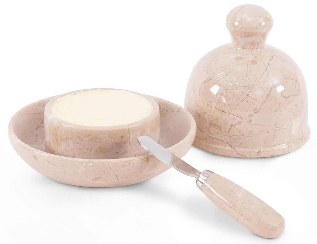 Radicaln Marble Butter Dish With Lid 6" Inches Verona Handmade Butter Spreader for Bread, Butter Crock For Counter With Water French Butter, Farmhouse Kitchen Décor