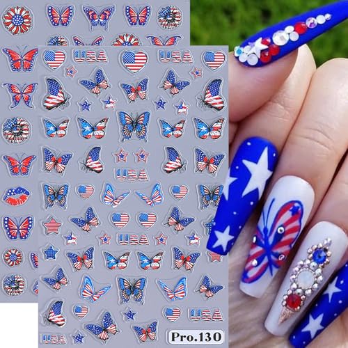5D Embossed 4th of July Nail Stickers Patriotic Independence Day Decals