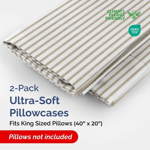 King Pillow Cases by [Brand Name] - Ultra Soft Hotel Quality Covers | Comfy, Wrinkle-Free, Beige Stripes - Set of 2