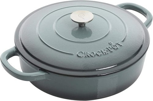 Crock-Pot Enameled Cast Iron Braiser - 5 Quart Slate Gray with Lid for Perfect Cooking