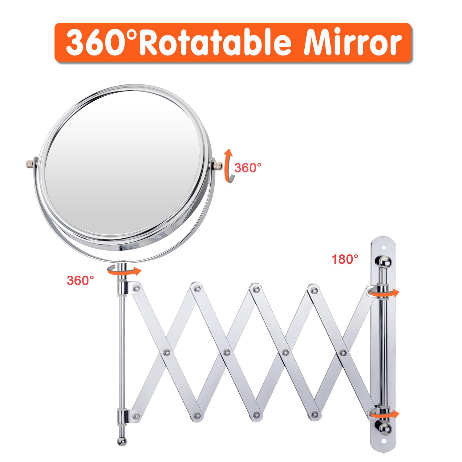 Welllink 8Inch XL Wall Mounted Bathroom Mirror, 1X/7X Magnification, High-Definition Glass, Chrome Finish, Space Saving Design