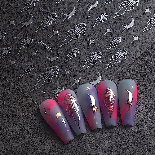 8 Sheets 3D Self-Adhesive Nail Art Stickers Holographic Moon Sun Decals