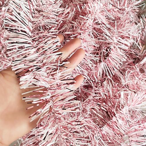 Carytalee 36 FT Christmas Tinsel Garland - Rose Gold & White