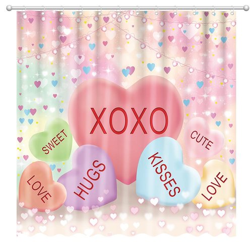 Fitumiw Valentines Love Hearts Shower Curtain 72" x 72" Conversation Hearts Home Bathroom Decorations Romantic Love Bathtub Curtain Set with 12 Hooks