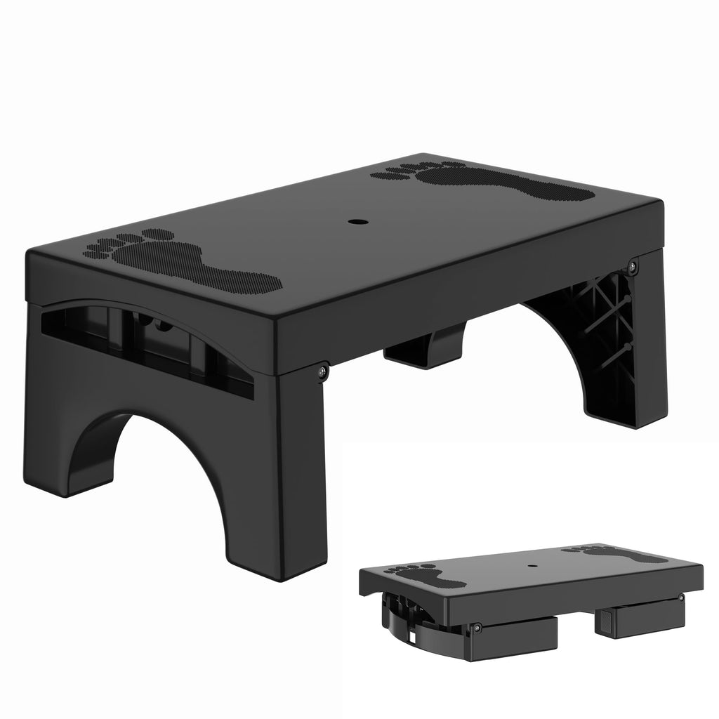 Step Stool Foldable for Adults Kids, Heavy Duty Non-Slip Folding Stepping Stool with 400-LBS Capacity, Portable Collapsible Foot Stool for Bathroom Bedroom Kitchen, Bed Steps for High Beds, Black