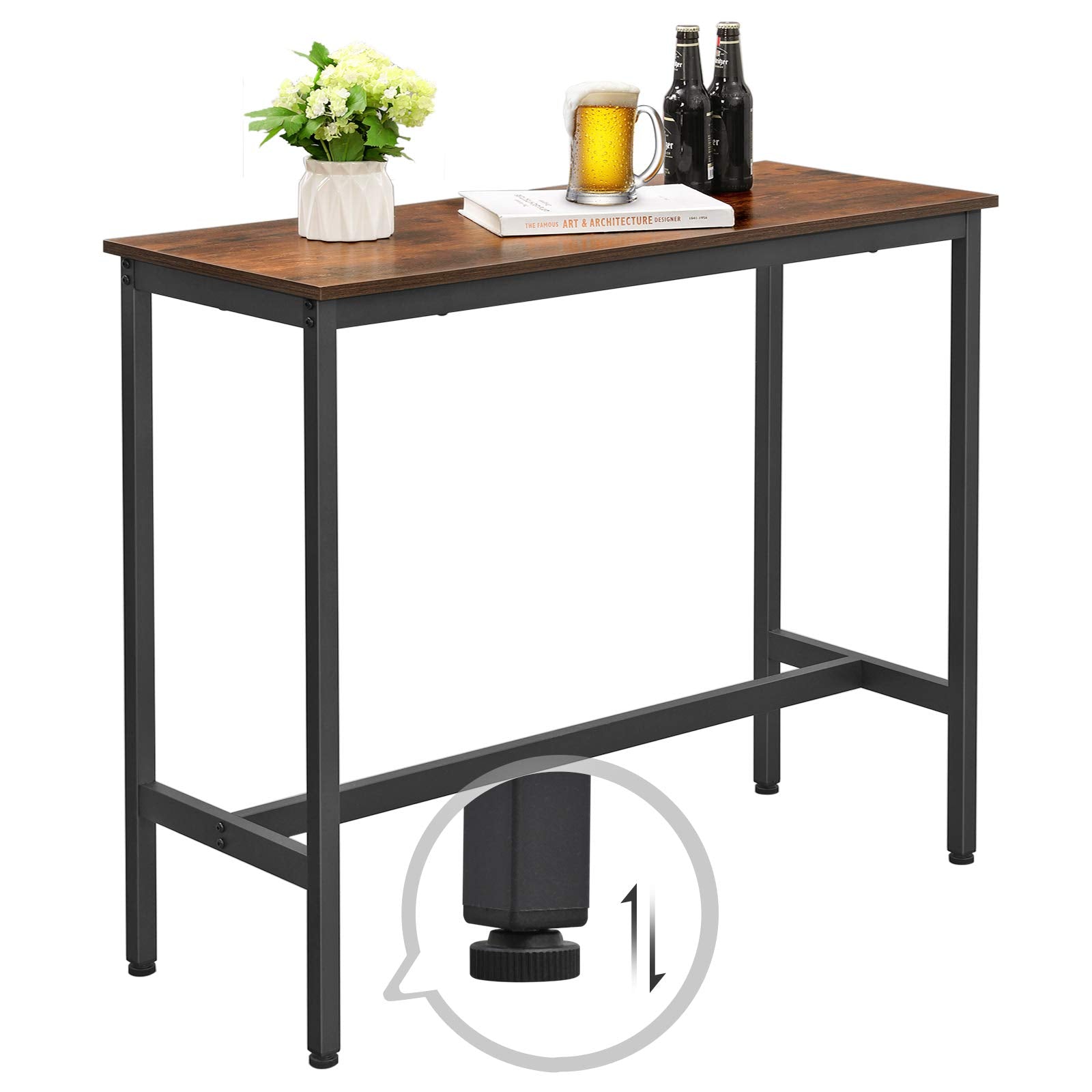 VASAGLE Bar Table, Kitchen Dining Table, High Top Pub Table, Bar Height Cocktail Table for Living Room Party, Sturdy Metal, 15.7 x 39.4 x 35.4 Inches for Narrow Spaces, Rustic Brown and Ink Black