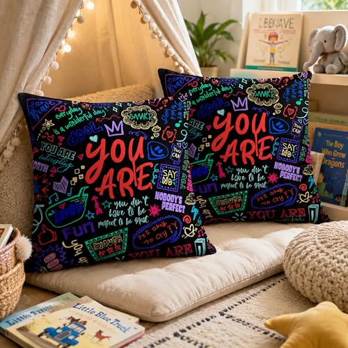 Kids Classroom Pillow Covers Set of 2, 18x18 Inches - Black