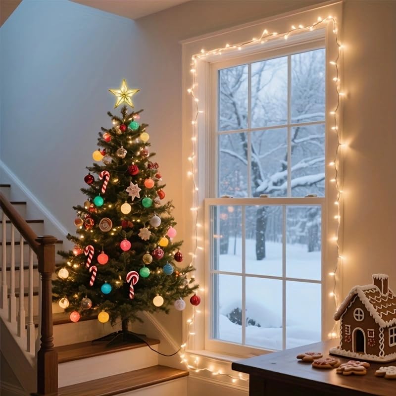8-Inch LED Christmas Tree Topper - 3D Gold Glitter Star, Warm White