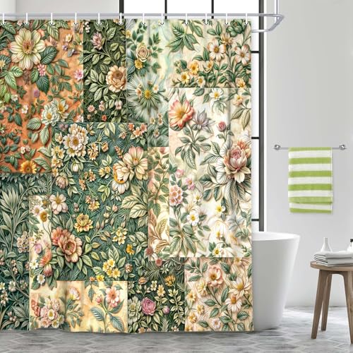 JAWO Floral Shower Curtain, Yellow Botanical Bathroom Decor 69x70 Inch