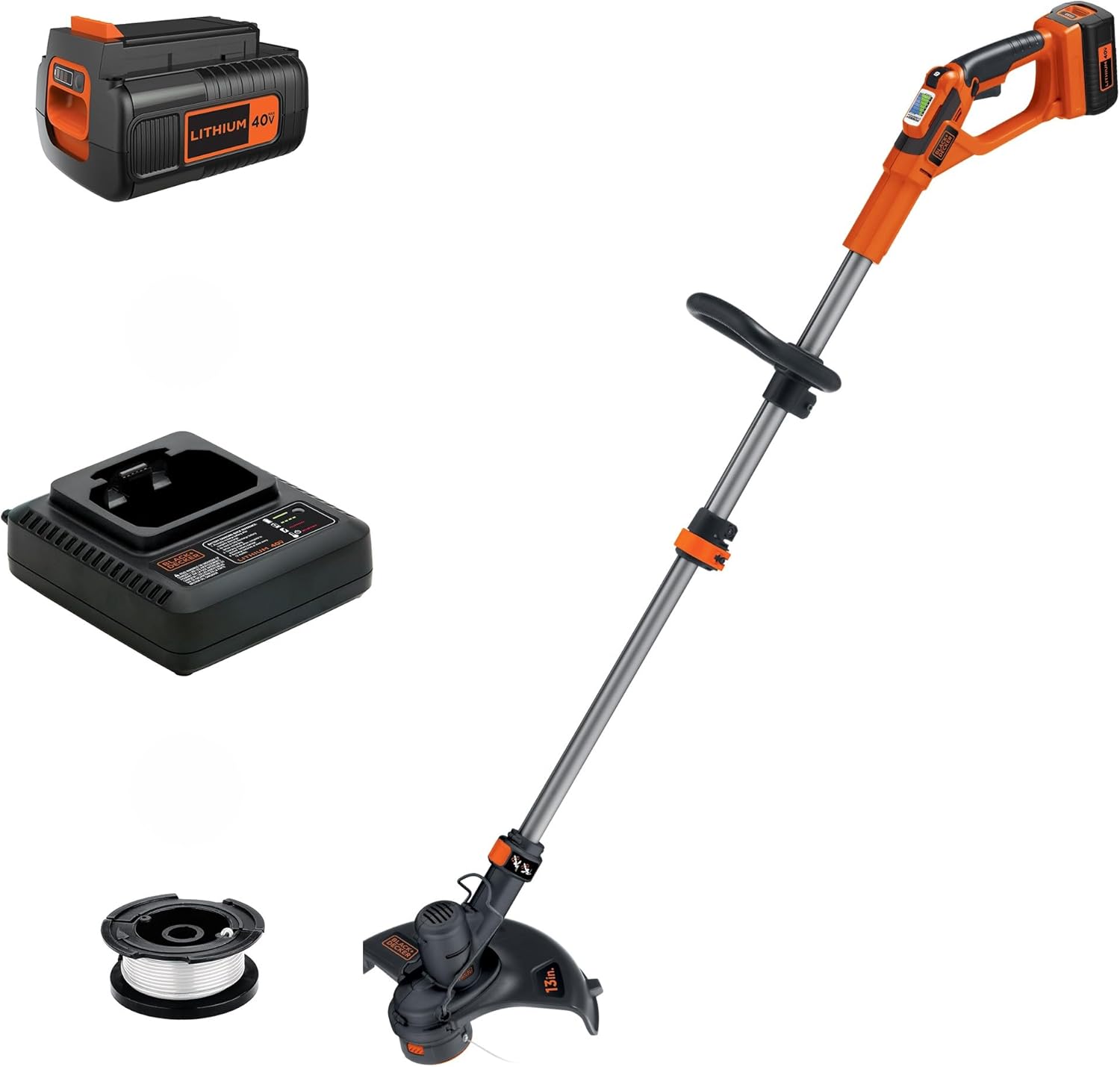BLACK+DECKER 40V MAX Cordless String Trimmer & Edger - Adjustable Telescoping Pole, Includes Battery & Charger