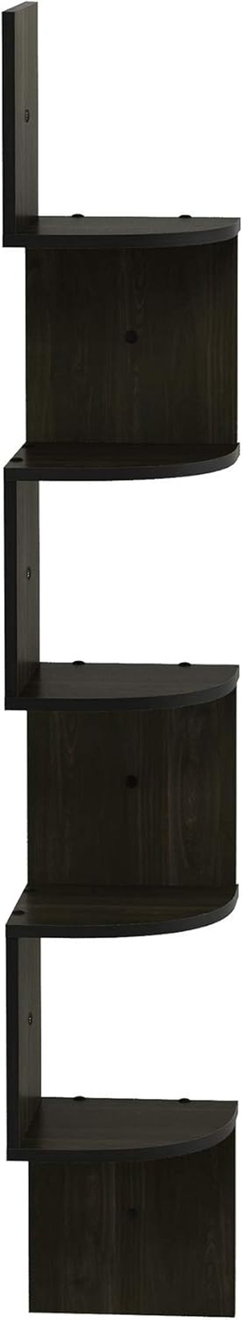 Furinno ROSSI 5-Tier Zigzag Floating Book Shelves - Stylish Wall-Mounted Corner Shelf in Espresso