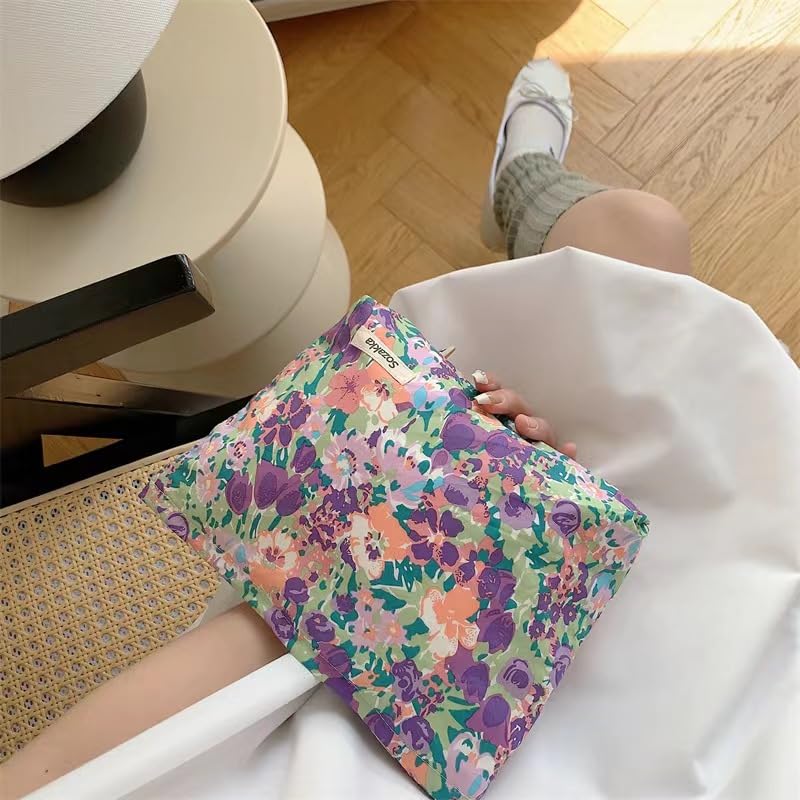 Floral Canvas Makeup Bag & Toiletry Organizer for Women