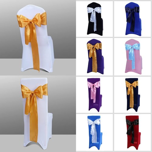 Babenest Satin Chair Sashes - 50 Pcs Upgraded Chair Ribbons & Bows for Weddings & Events | Gold