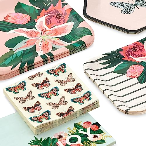 Hallmark Pink and Green Floral Party Supplies Set for 16 Guests