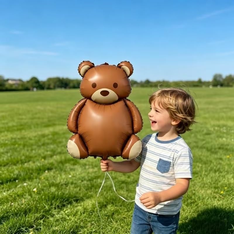 4 Pcs 35-Inch Brown Bear Foil Balloons for Jungle Safari Birthday Party