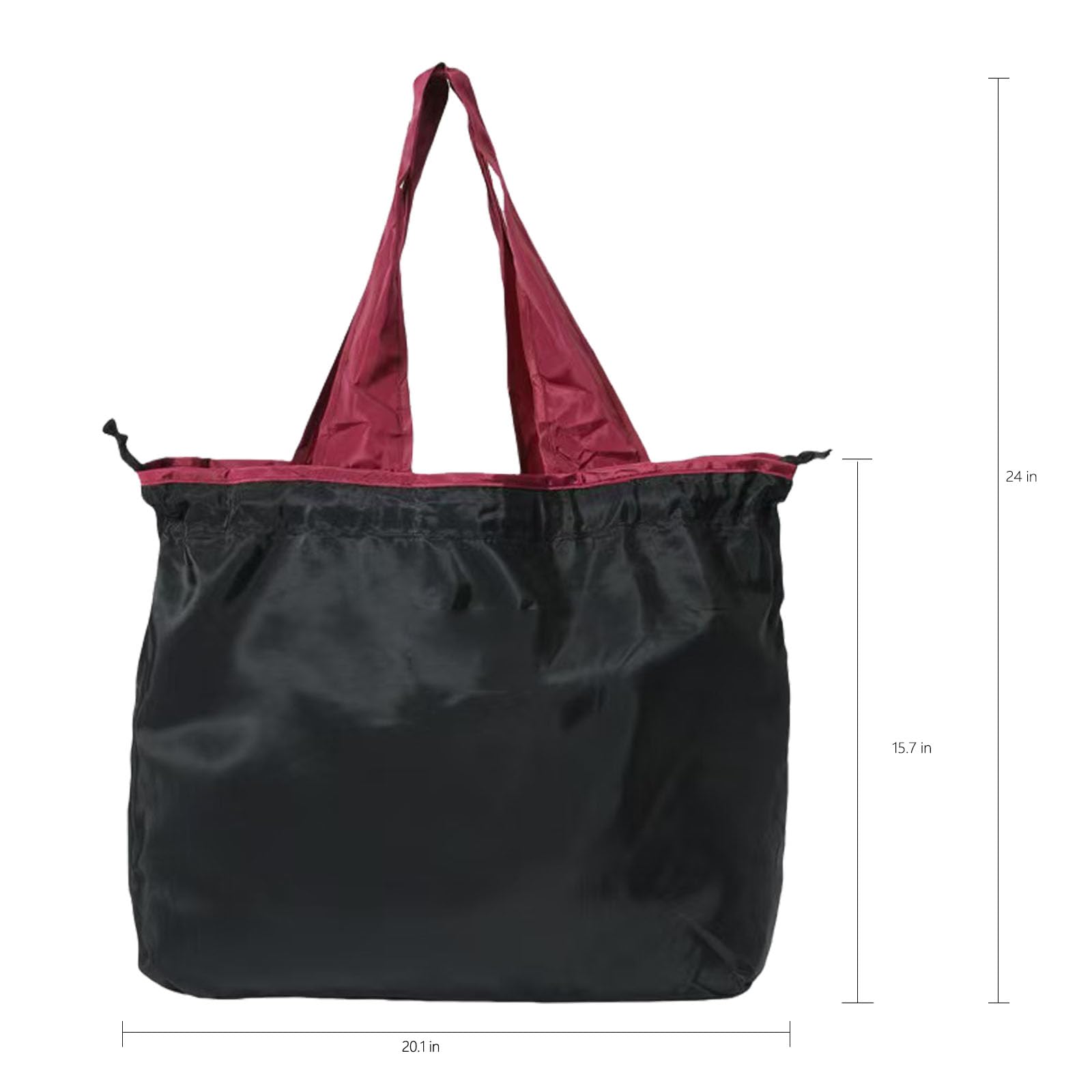 fxqtomio Reusable shopping tote bag, large capacity drawstring tightening top, foldable grocery tote bag, shoulder bag (Black)