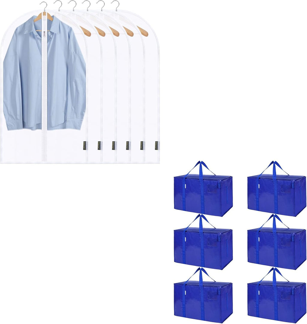 TICONN Extra Large Moving Bags - 6 Pack with 40" Clear Garment Bags (24"x40") for Easy Storage