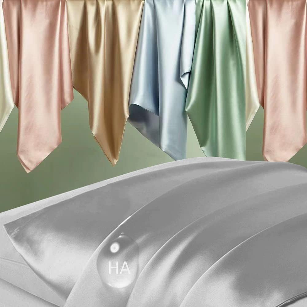 Mulberry Silk Pillowcase | Anti-Acne Cooling Sleep | Queen Size Grey | Smooth Both Sides with Hidden Zipper