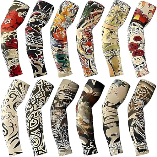 YARIEW Tattoo Sleeves for Men - 12-Piece Fake Tattoo Arm Sleeves