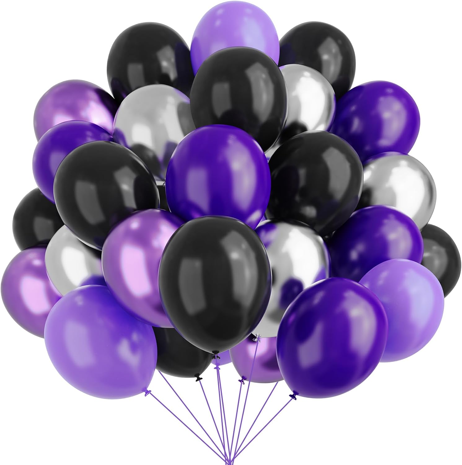 Skiennix 12-Inch Purple and Black Latex Balloons - 67pcs for Birthday, Graduation, and Party Decor
