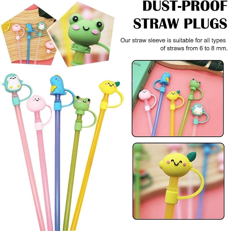 Cute Cartoon Silicone Straw Covers - Penguin, Dinosaur, Frog