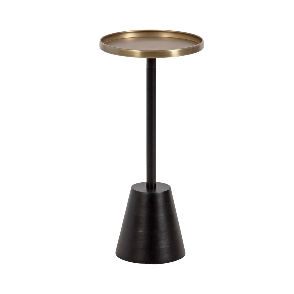 Kate and Laurel Tira Elegant Round Drink Table, 10 x 22, Antique Brass and Black, Vintage Glam Circle Martini Table for Use as a Small Bedroom Nightstand or Living Room Plant Stand Option