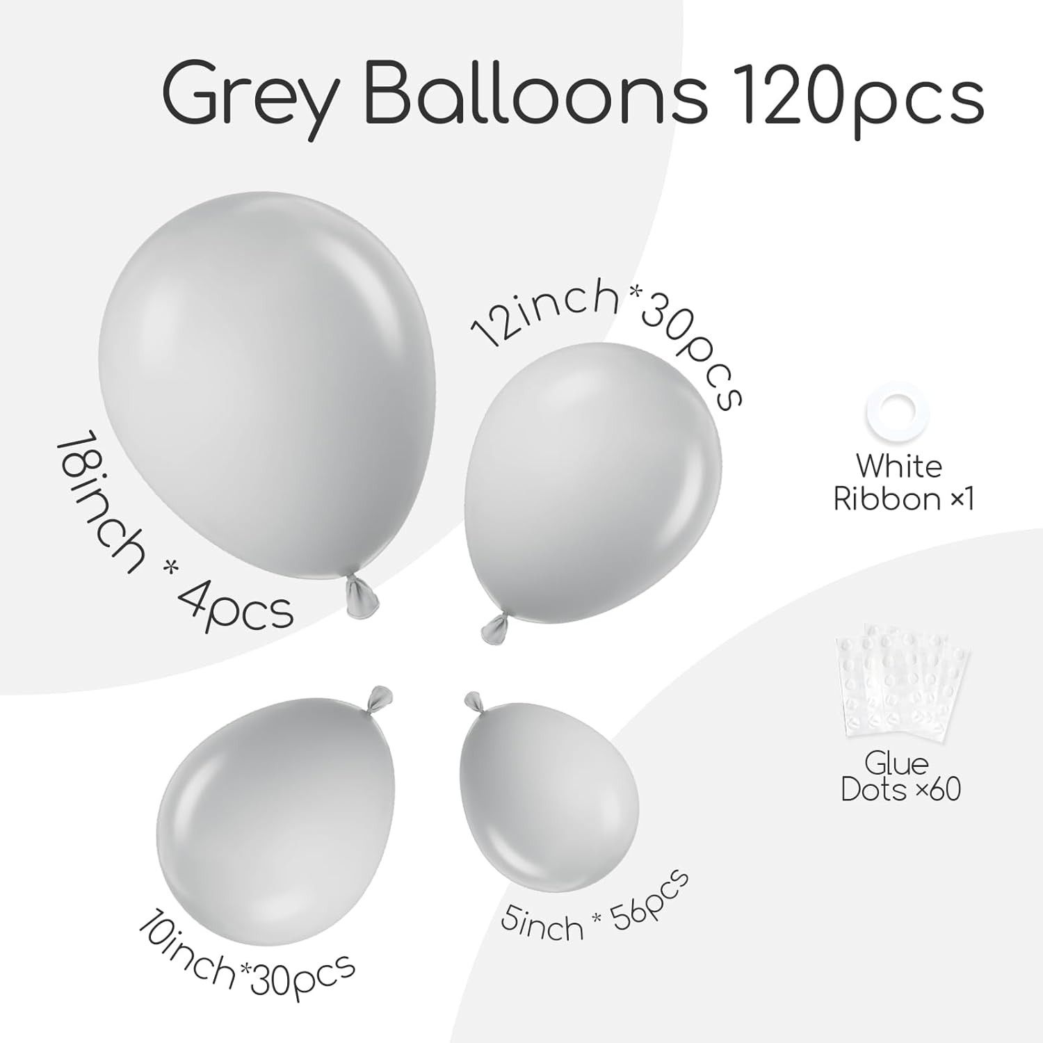 Skiennix Gray Balloon Arch Kit - 120pcs in 5-18 Inch Sizes for Birthday, Baby Shower & Wedding Decor