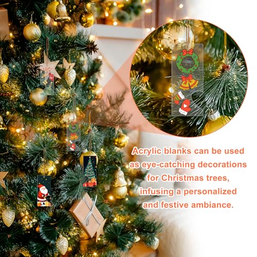 Rectangle Split Acrylic Christmas Ornaments Blanks - Clear Keychain Discs, 20 Pcs, 3 x 7cm