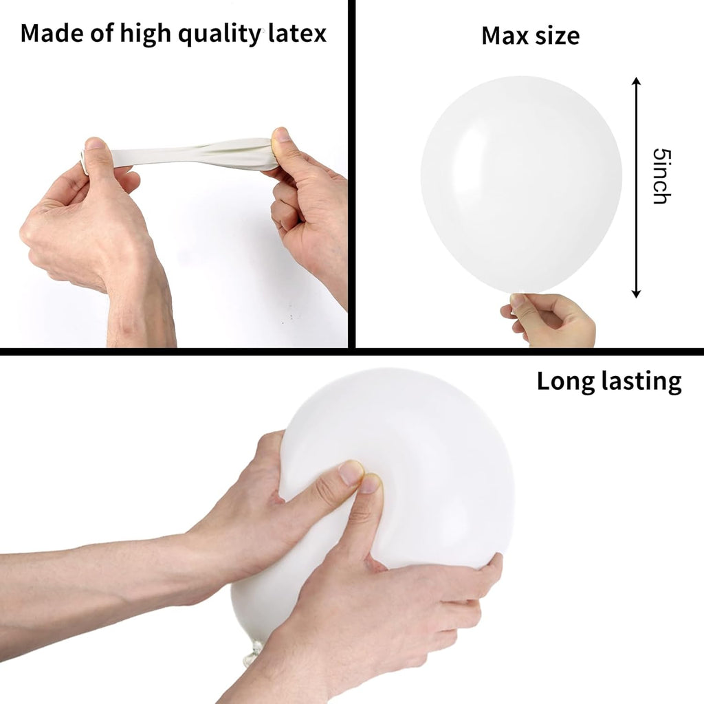 RUBFAC White Balloons - 5 Inch Latex Balloons for Graduation, Birthday & Wedding Decor | 120 Pack