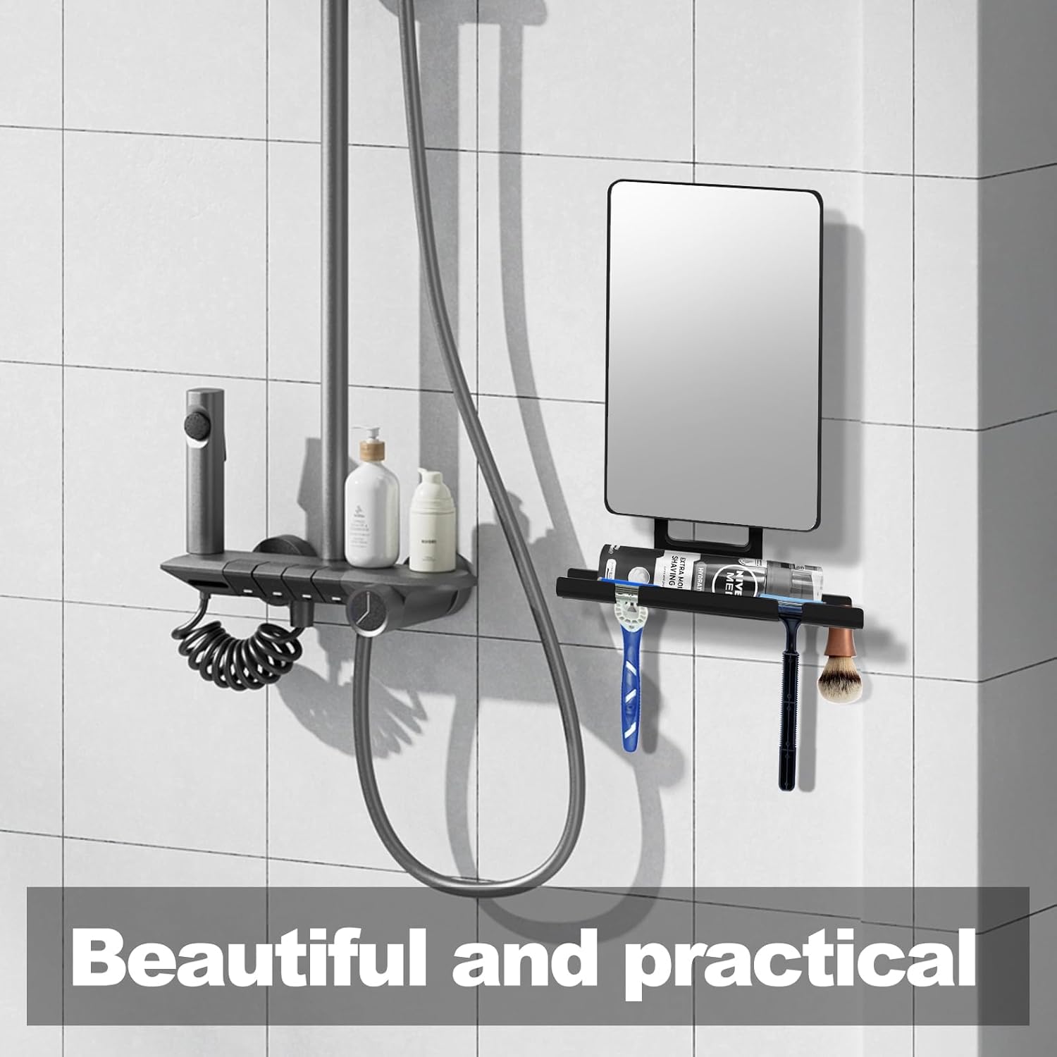 FKEBGDSU Shower Mirror,Mirror for Shower with Razor Holder,Adjustable Shower Shave Mirror for Men and Women,NO-Drilling,Removable,Shatterproof &Waterproof with 2 Adhesive Hooks
