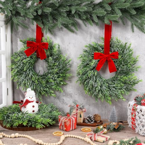 Mini Christmas Wreaths Set of 4 - 15 Inch Rustic Holiday Door Decor