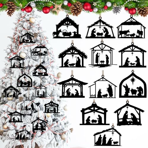 Christmas Metal House Shaped Nativity Scene Ornaments - House Variation