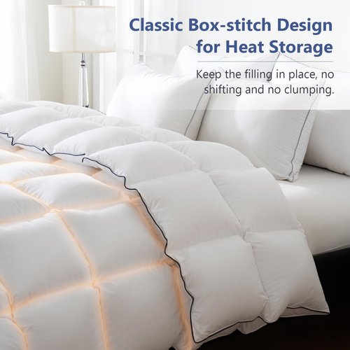 DOWNCOOL Feather Down Fiber Comforter Queen Size, 100% Cotton Ultra Soft Fluffy Duvet Insert Queen, All Season Luxurious Hotel Bedding Comforters with Corner Tabs, White 90"x90"