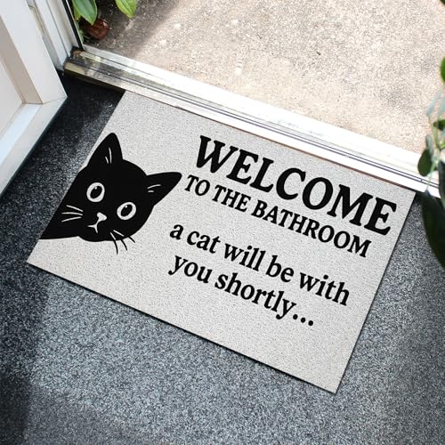 Black Cat Welcome Door Mat - Funny Indoor & Outdoor Mat, 17x30