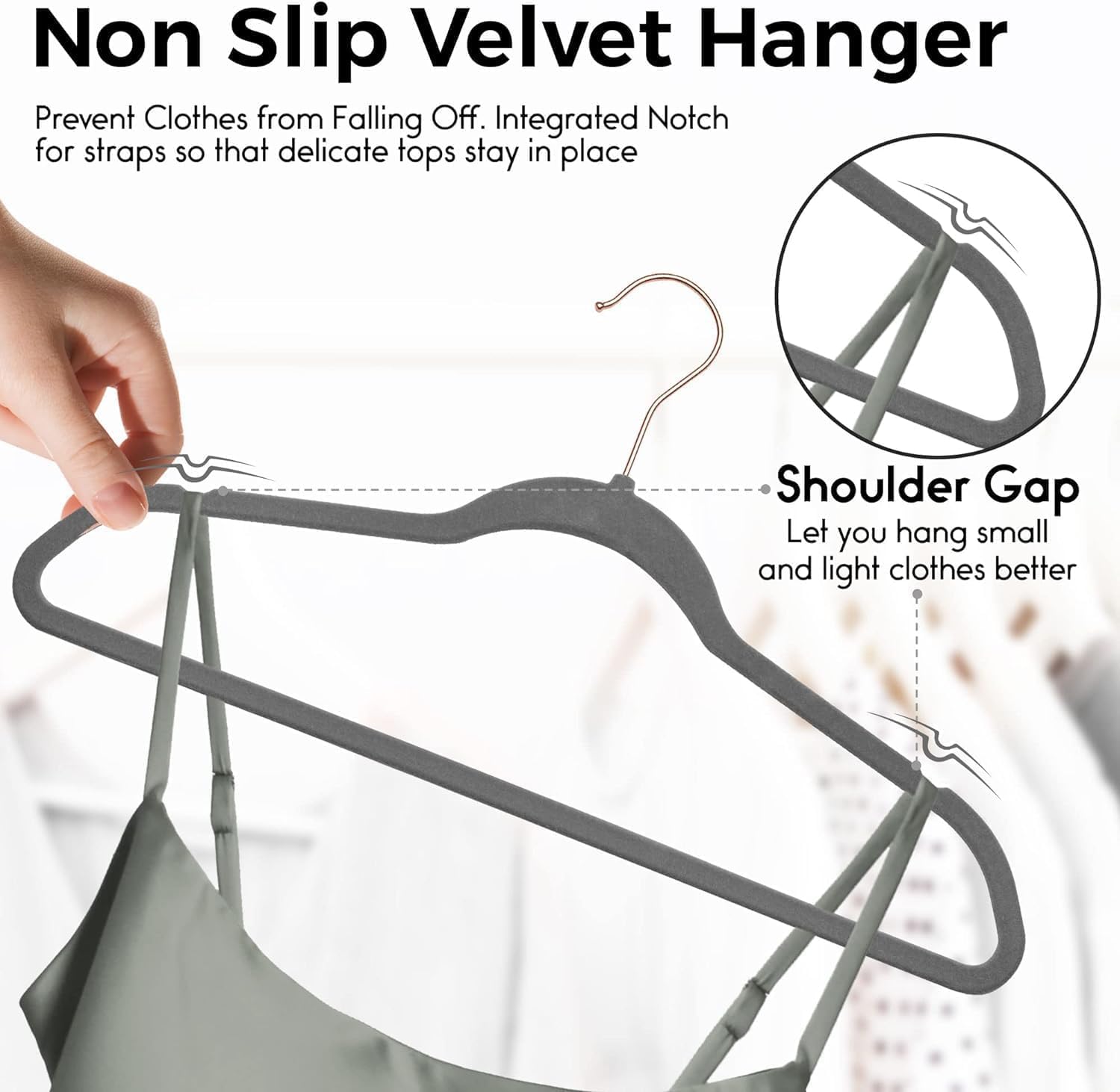 Techzoo Premium Velvet Hangers - 50 Pack Ultra Thin Non-Slip Suit Hangers | Space-Saving Gray Design