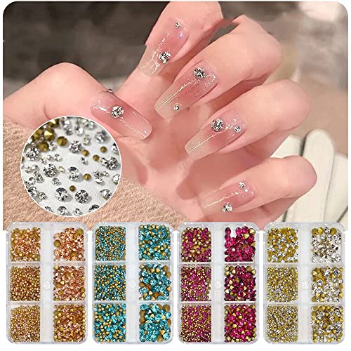 1060PCS Crystal AB Nail Art Rhinestones in 6 Sizes with Organizer Box