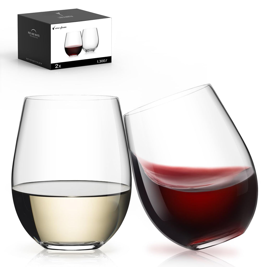 LUNA & MANTHA Stemless Wine Glasses, Crystal Red White Wine Glasses for Daily Use, Hosting, Home Bar, Evening Party, Birthdays, Shower, Housewarming Gift,Stemless Set of 2 18oz