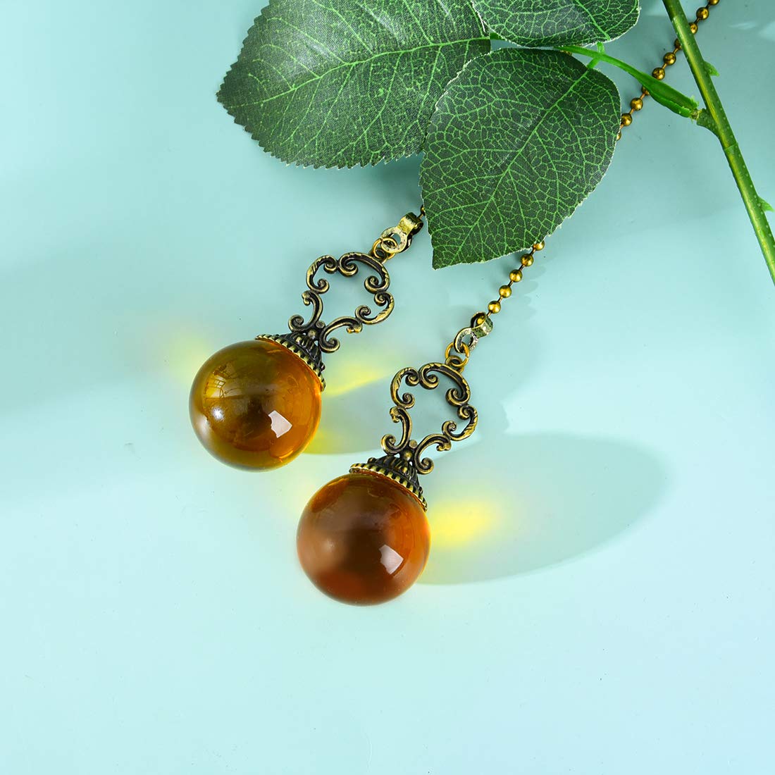 LONGSHENG - SINCE 2001 - Set of 2 Vintage-Style Amber Fan Pull Ceiling Fan Chain Pulls Crystal Ball 12inch Chains for Fan Light