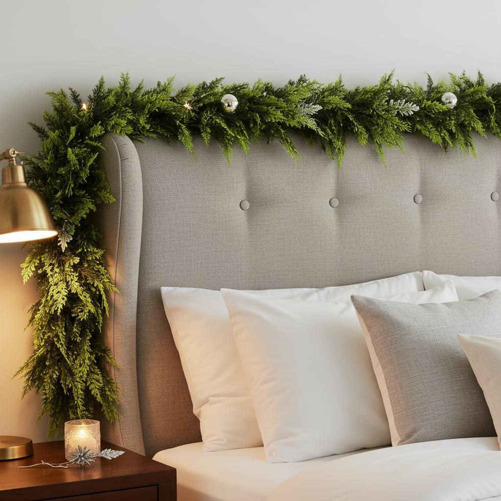 9 FT Christmas Cedar Garland, Real Touch Soft & Thickness Greenery Pine Garland for Mantle Table Fireplace Outdoor Indoor Christmas Decorcorations